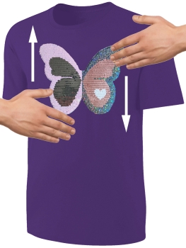 Kinder Schmetterling Wendepailletten T-Shirt - Mädchen Glitzer Falter Tagfalter Streichel-Shirt - Lila