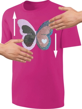 Kinder Schmetterling Wendepailletten T-Shirt - Mädchen Glitzer Falter Tagfalter Streichel-Shirt - Pink