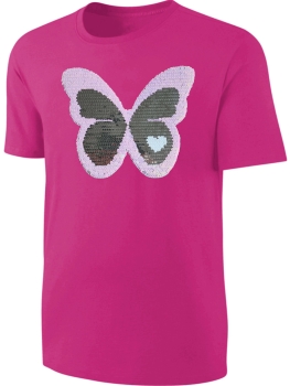 Kinder Schmetterling Wendepailletten T-Shirt - Mädchen Glitzer Falter Tagfalter Streichel-Shirt - Pink