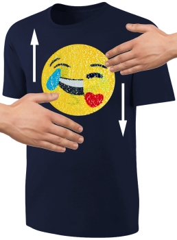 Kinder Wendepailletten T-Shirt Emoticon mit Kussmund / Lachtränen - Lachgesicht Streichel Shirt - Dunkelblau