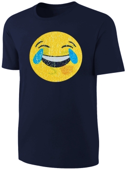 Kinder Wendepailletten T-Shirt Emoticon mit Kussmund / Lachtränen - Lachgesicht Streichel Shirt - Dunkelblau
