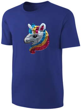 Kinder Einhorn Wendepailletten T-Shirt - Unicorn Streichel-Shirt - Blau