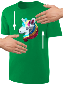 Kinder Einhorn Wendepailletten T-Shirt - Unicorn Streichel-Shirt - Grün