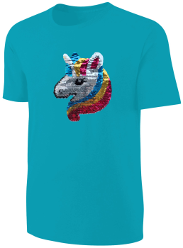 Kinder Einhorn Wendepailletten T-Shirt - Unicorn Streichel-Shirt - Türkis