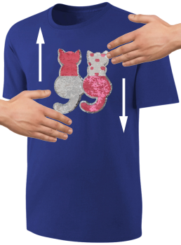 Kinder Katzen Wendepailletten T-Shirt - Kätzchen Streichel-Shirt - Blau