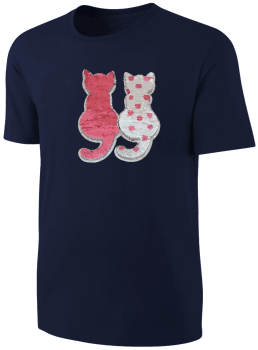 Kinder Katzen Wendepailletten T-Shirt - Kätzchen Streichel-Shirt - Dunkelblau