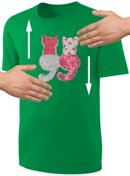 Kinder Katzen Wendepailletten T-Shirt - Kätzchen Streichel-Shirt - Grün