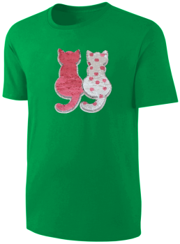 Kinder Katzen Wendepailletten T-Shirt - Kätzchen Streichel-Shirt - Grün