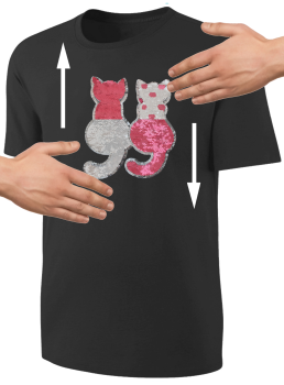 Kinder Katzen Wendepailletten T-Shirt - Kätzchen Streichel-Shirt - Schwarz