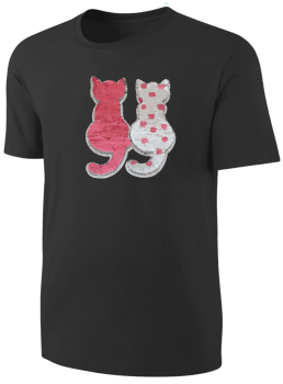 Kinder Katzen Wendepailletten T-Shirt - Kätzchen Streichel-Shirt - Schwarz