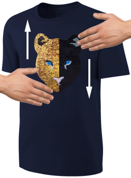 Kinder Schwarzer Panther Wendepailletten T-Shirt - Leopard Jaguar Streichel-Shirt - Dunkelblau