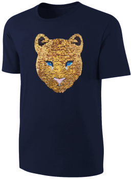 Kinder Schwarzer Panther Wendepailletten T-Shirt - Leopard Jaguar Streichel-Shirt - Dunkelblau