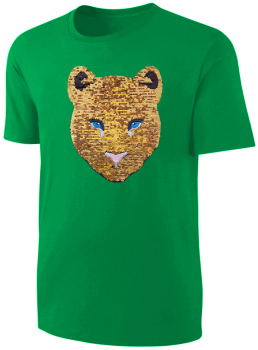 Kinder Schwarzer Panther Wendepailletten T-Shirt - Leopard Jaguar Streichel-Shirt - Grün