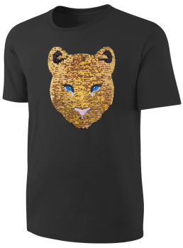 Kinder Schwarzer Panther Wendepailletten T-Shirt - Leopard Jaguar Streichel-Shirt - Schwarz