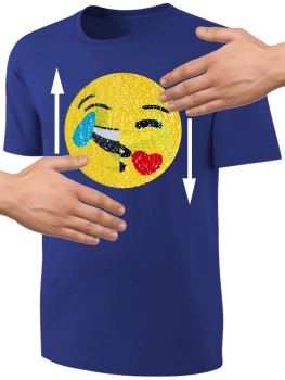 Kinder T-Shirt Wende Pailletten Emoticon  Kussmund Streichel Shirt Blau