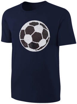 Kinder Fußball Wendepailletten T-Shirt - EM WM Jungen Jungs Streichel Shirt - Deep Navy Blue Blau / Dunkelblau