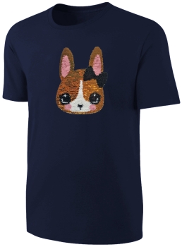 Preview: Kinder Hase Wendepailletten T-Shirt - Kaninchen Hasen Streichel-Shirt - Dunkelblau