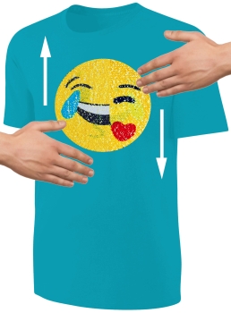 Kinder Wendepailletten T-Shirt Emoticon mit Kussmund / Lachtränen - Lachgesicht Streichel Shirt - Türkis