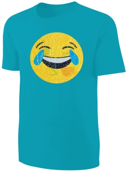 Kinder Wendepailletten T-Shirt Emoticon mit Kussmund / Lachtränen - Lachgesicht Streichel Shirt - Türkis