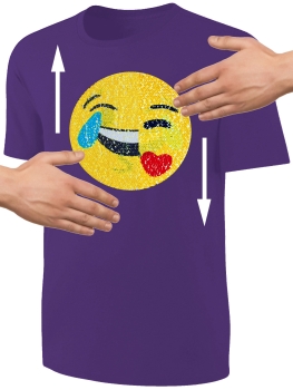 Kinder Wendepailletten T-Shirt Emoticon mit Kussmund / Lachtränen - Lachgesicht Mädchen Streichel Shirt - Lila