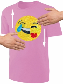 Kinder Wendepailletten T-Shirt Emoticon mit Kussmund / Lachtränen - Lachgesicht Mädchen Streichel Shirt - Rosa