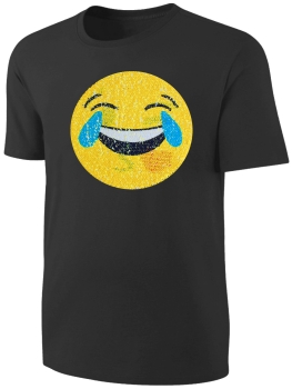 Kinder Wendepailletten T-Shirt Emoticon mit Kussmund / Lachtränen - Lachgesicht Streichel Shirt - Schwarz