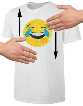Kinder Wendepailletten T-Shirt Emoticon mit Kussmund / Lachtränen - Lachgesicht Streichel Shirt - Weiß