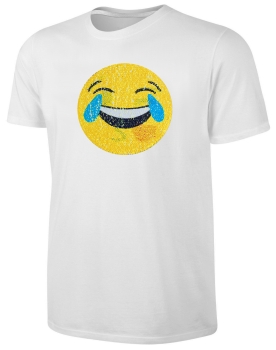 Kinder Wendepailletten T-Shirt Emoticon mit Kussmund / Lachtränen - Lachgesicht Streichel Shirt - Weiß
