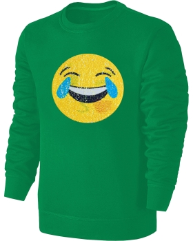Kinder Wendepailletten Sweatshirt Emoticon Kussmund / Lachtränen - Streichel Pullover Pulli Hoodie - Grün