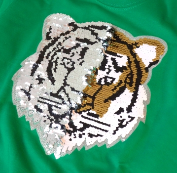 Kinder Wendepailletten Sweatshirt Tiger Streichel Pullover Pulli Hoodie Grün