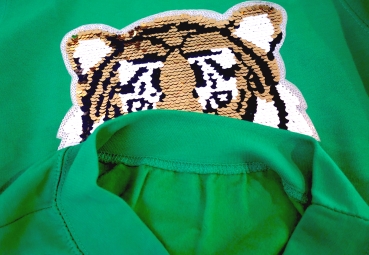 Kinder Wendepailletten Sweatshirt Tiger Streichel Pullover Pulli Hoodie Grün