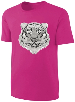 Kinder Wendepailletten T-Shirt Tiger - Streichel Shirt Mädchen - Pink