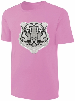 Kinder Wendepailletten T-Shirt Tiger - Streichel Shirt Mädchen - Rosa