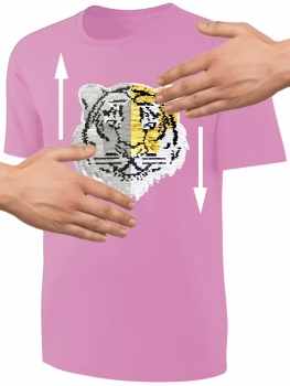 Kinder Wendepailletten T-Shirt Tiger - Streichel Shirt Mädchen - Rosa