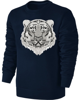 Kinder Wendepailletten Sweatshirt Tiger - Streichel Pullover Pulli Hoodie - Deep Navy Blue Blau / Dunkelblau