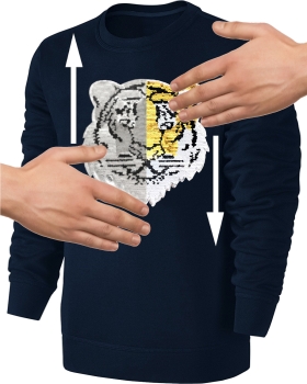 Kinder Wendepailletten Sweatshirt Tiger - Streichel Pullover Pulli Hoodie - Deep Navy Blue Blau / Dunkelblau