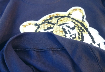 Kinder Wendepailletten Sweatshirt Tiger - Streichel Pullover Pulli Hoodie - Deep Navy Blue Blau / Dunkelblau