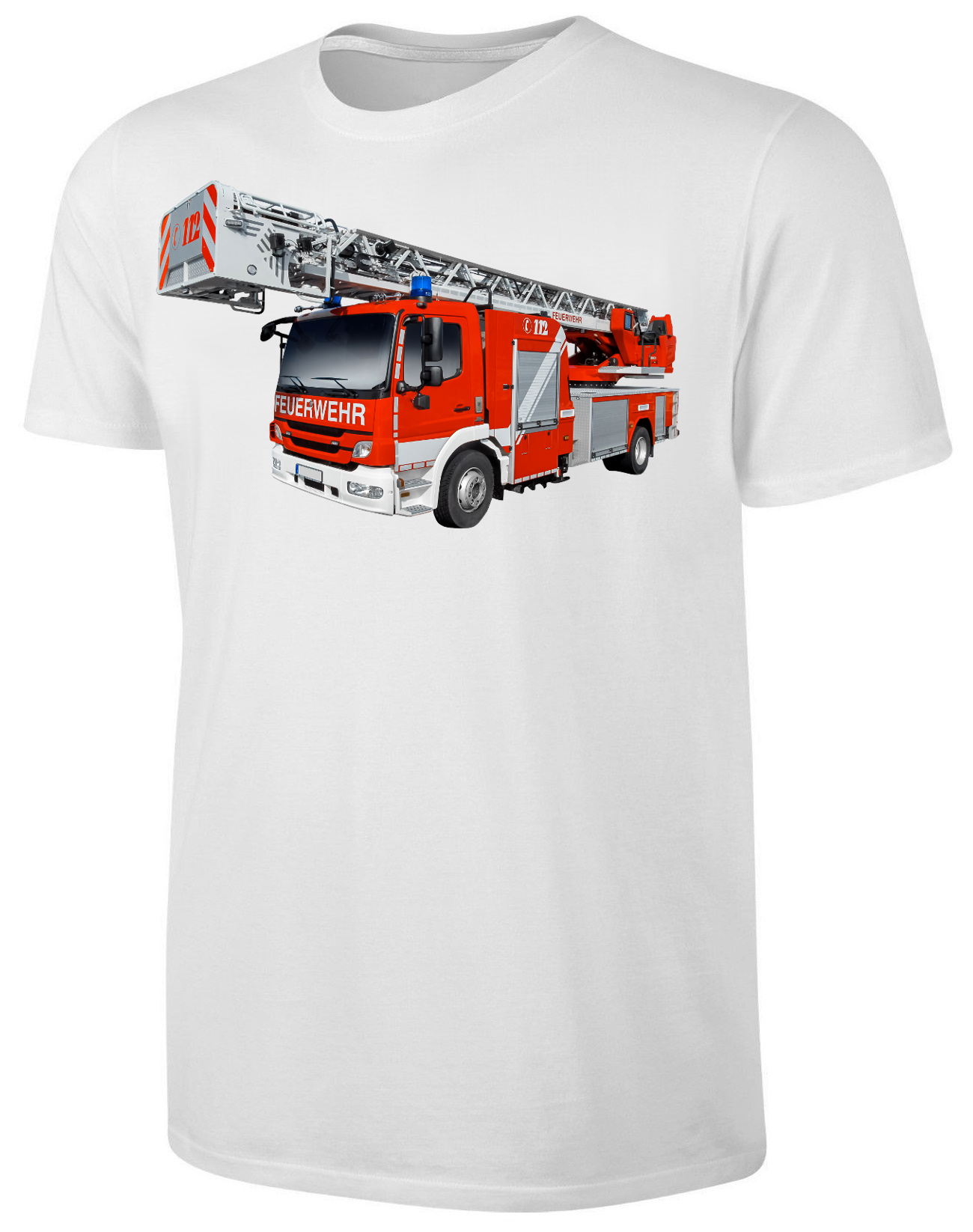 Blackshirt Company-Feuerwehrauto Kinder T-Shirt Drehleiter Feuerwehr Shirt  Weiss