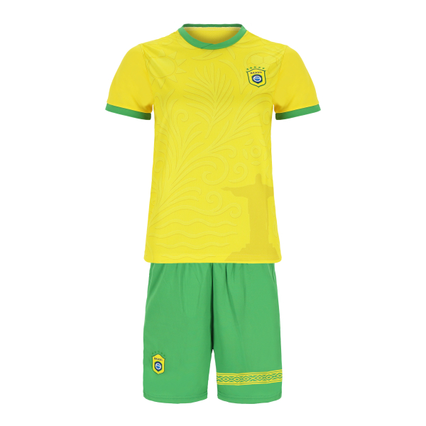 Brasilien Kinder Fußball Trikot Set - WM EM Fan Sport Zweiteiler Brasil - Gelb Grün