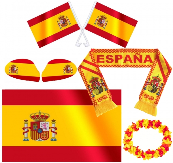 Spanien Fan Artikel Set Fußball Fan Accessoires 7 tlg.