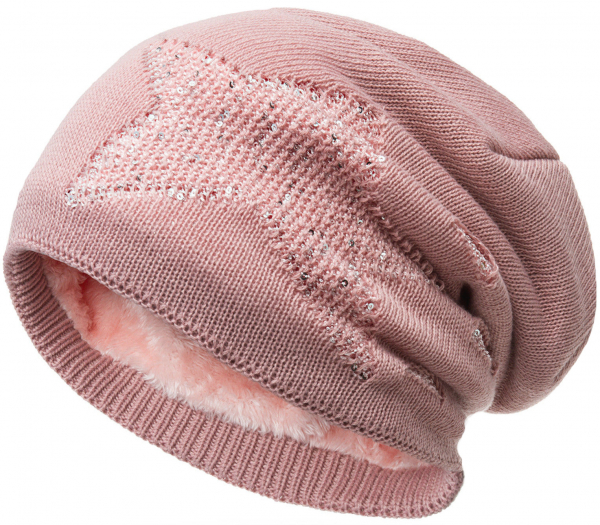 Mütze Long Beanie Slouch Unisex mit Stern gefüttert mit Teddyfleece