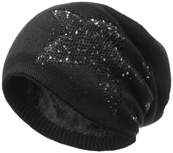 Mütze Long Beanie Slouch Unisex mit Stern gefüttert mit Teddyfleece