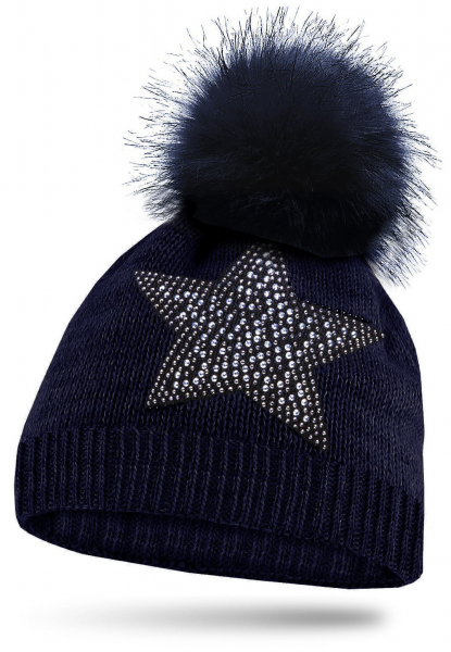 Mädchen Strickmütze Glitzer mit Strass und Bommel