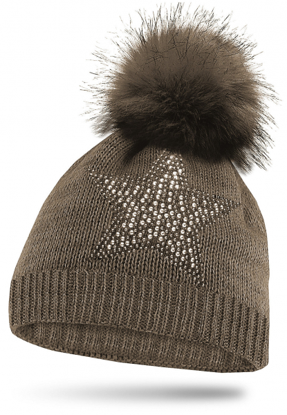 Mädchen Strickmütze Glitzer mit Strass und Bommel