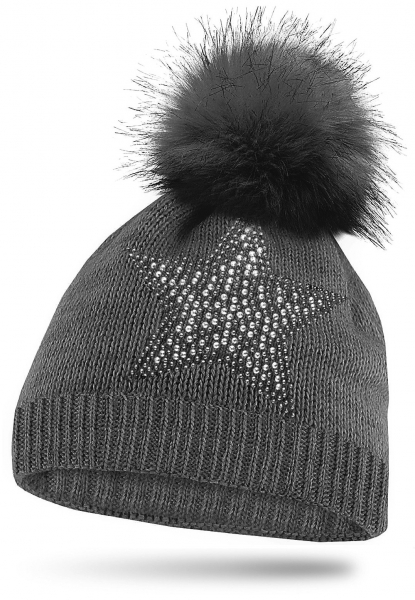Mädchen Strickmütze Glitzer mit Strass und Bommel