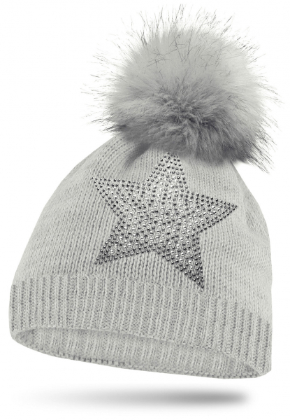 Mädchen Strickmütze Glitzer mit Strass und Bommel