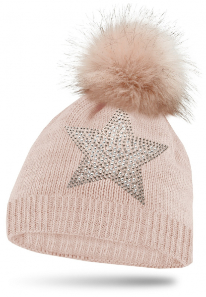 Mädchen Strickmütze Glitzer mit Strass und Bommel