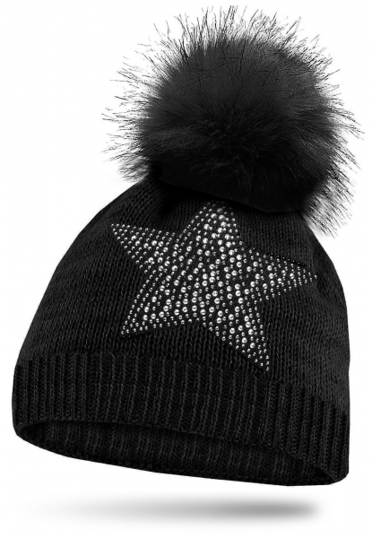 Mädchen Strickmütze Glitzer mit Strass und Bommel