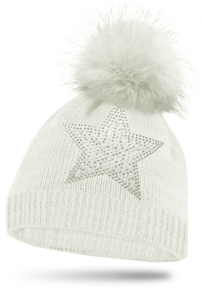 Mädchen Strickmütze Glitzer mit Strass und Bommel