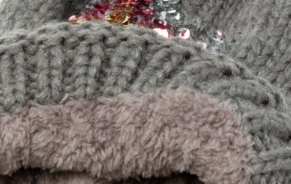 Strickmütze Glitzer Pailletten Stern Wintermütze mit Teddyfutter und Fellbommel